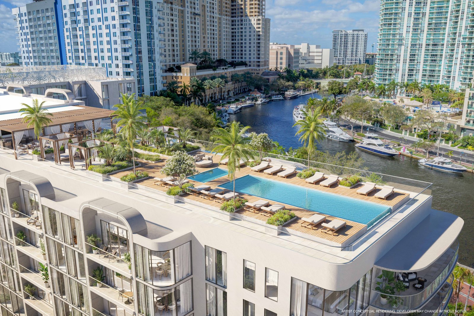 Sixth and Rio rooftop pool with New River views
